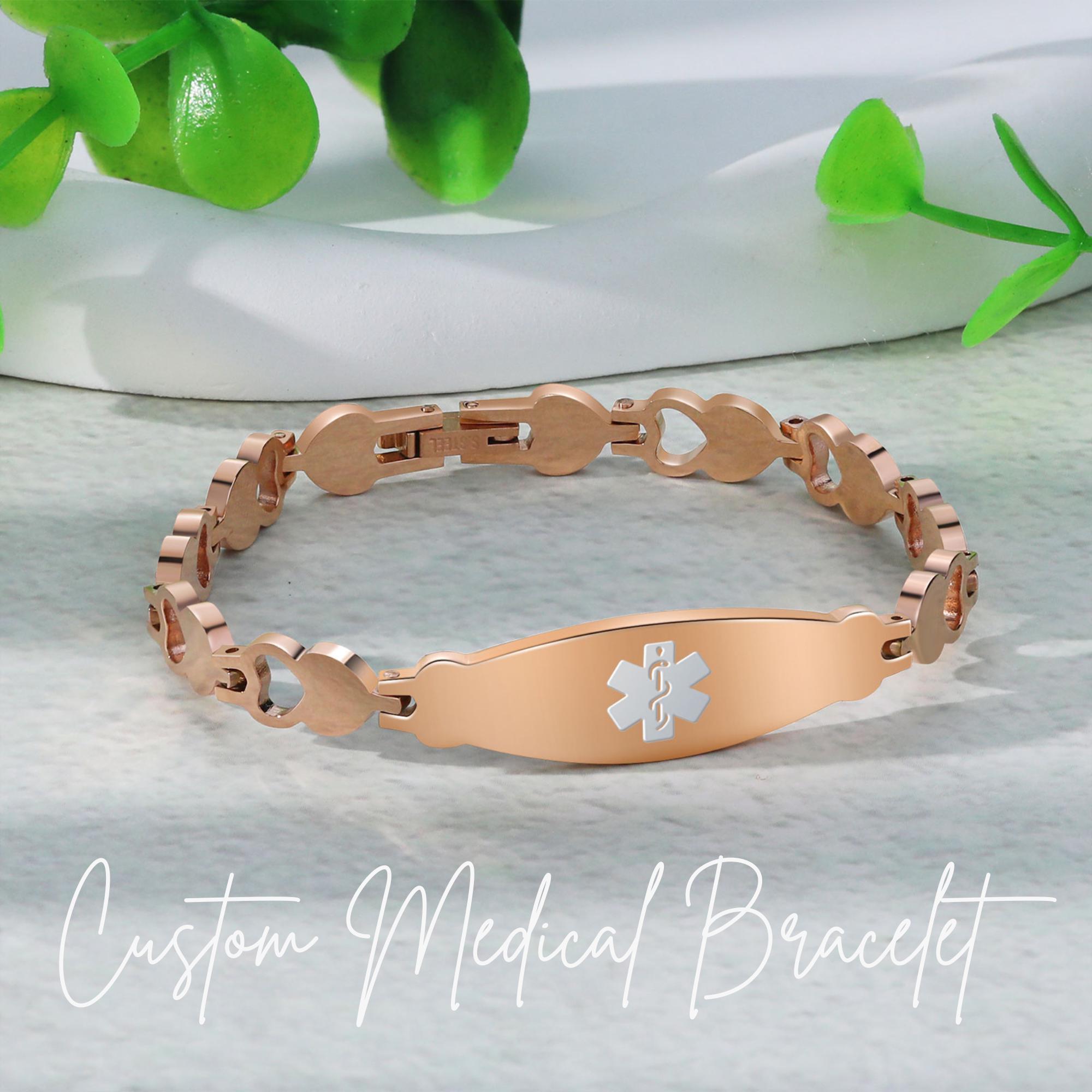 Custom Engraved Rose Gold Medical Alert Bracelet - Etsy