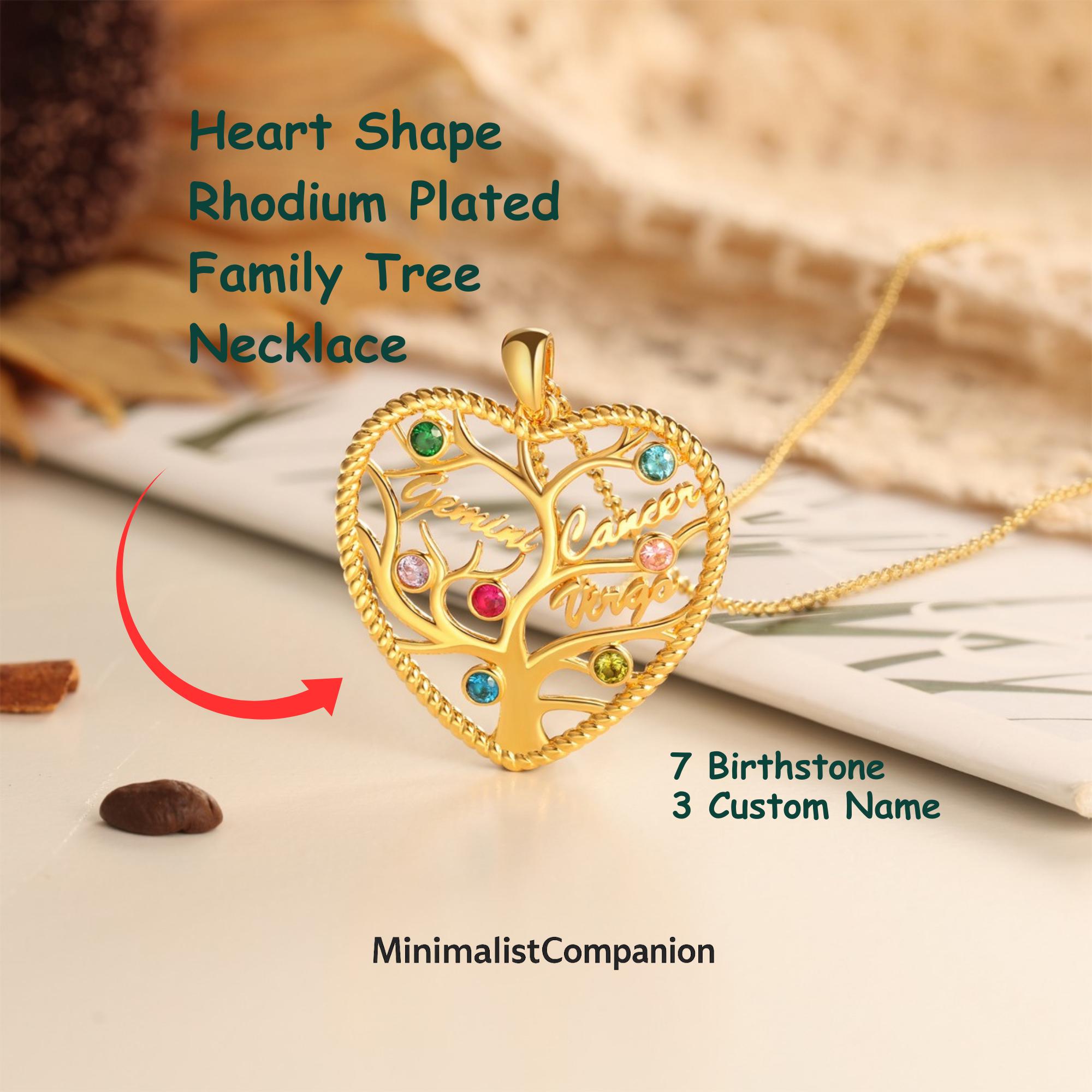 Gold Plating White Gold Family Tree Necklace Round Family Tree Of