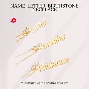 Personalized Birthstone Name Letter Necklace | Custom Name Necklace in Rose, Gold, Silver | Monogram Gemstone Pendant Unique Family Jewelry