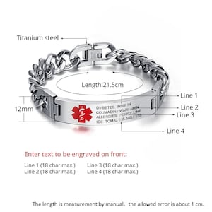 Custom Engraved Medical Alert Bracelet for Men | Stainless Steel ICE ID Jewelry | Personalized Emergency ID Tag Gift for Dad, Husband