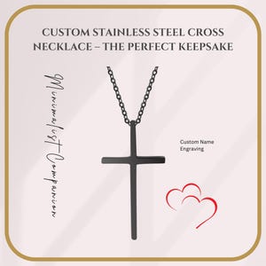 Personalized Black Cross Necklace, Custom Name Engraved Cross Pendant,Christian Faith Jewelry Baptism Gift, Religious Jewelry for Him or Her