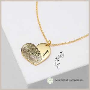 Heart-Shaped Fingerprint Necklace, Retro Style Actual Fingerprint Necklace Handmade Jewelry, Pressed Thumbprint Pendant Memorial Gift Charm