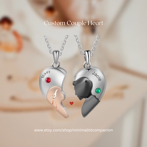 Custom Broken Heart Necklace Set for Couples | Personalized Split Heart Matching Pendant | Half Heart Thanksgiving Necklace for Him and Her