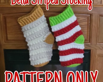 Bella Striped Stocking, Bella Crochet Pattern, Pattern Only, EZHookerCrochet, DOWNLOAD, Digital PDF