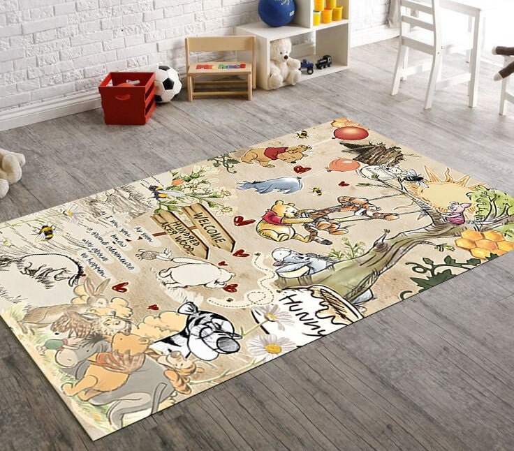 Discover Winnie The Pooh Area Rug, 100 Acre Wood Map Rug,Kids Room Decor, Kids Play Rug