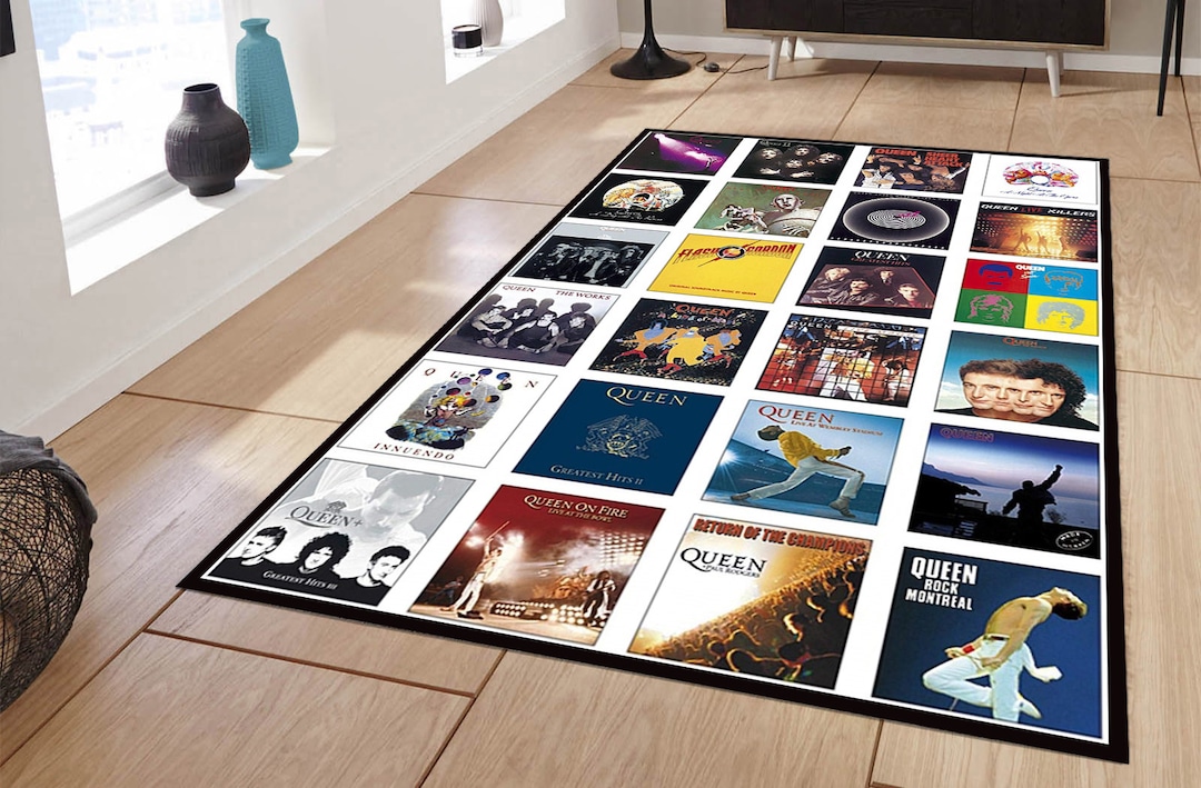 Queen All Records Rug, Freddie Mercury Rug, Queen Band, Queen Band Rug