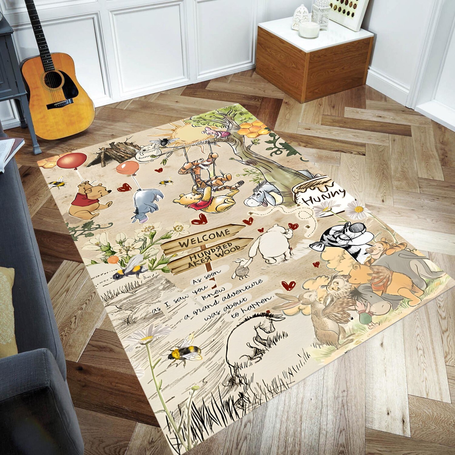 Discover Winnie The Pooh Area Rug, 100 Acre Wood Map Rug,Kids Room Decor, Kids Play Rug