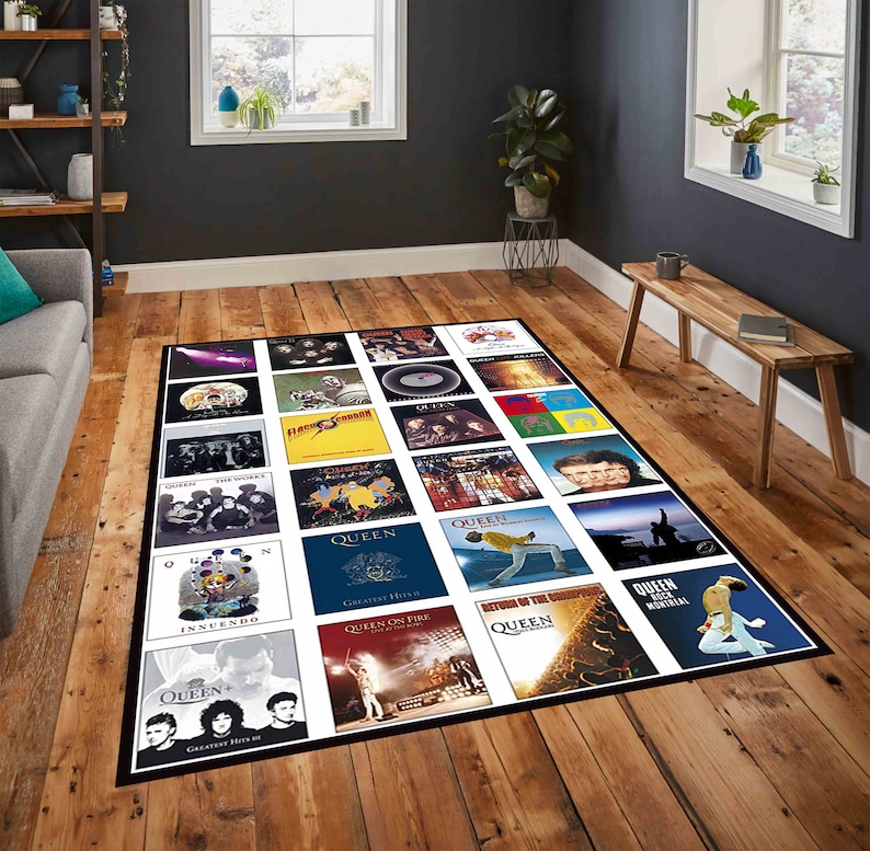 Queen All Records Rug, Freddie Mercury Rug, Queen Band, Queen Band Rug