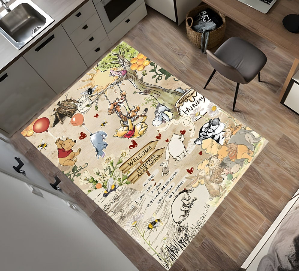 Discover Winnie The Pooh Area Rug, 100 Acre Wood Map Rug,Kids Room Decor, Kids Play Rug