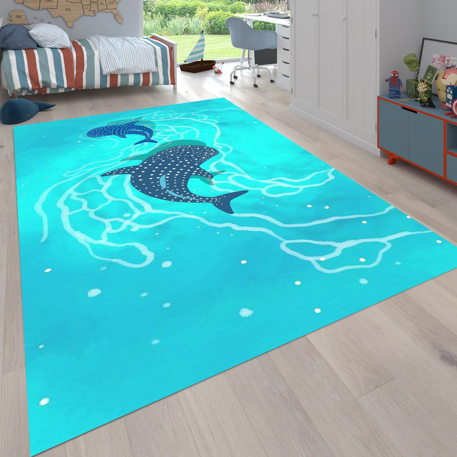 Sea Animal Rug,funny Shark Rug,animal Patterned Rug,kids Room Decor,office Rug,playground Rug