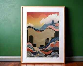 Japanische Landschaft Kunstdruck: Japandi Wabi Sabi Dekor (Digitaler Download)