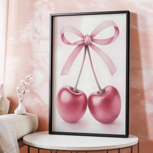 Rosa Kirschen Aquarell Druck: Preppy Coquette Zimmer Dekor (Digitaler Download)