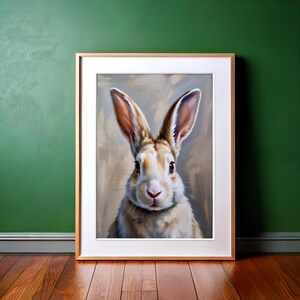 Vintage Easter Bunny Print: Muted Spring Rabbit Painting Printable Wall Art, Animal Cottagecore Decor, Digital Download, Retro, Whimsical