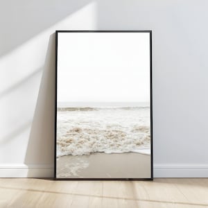 Neutral Beach Wall Art, Pastel Coastal Ocean Print, Beige Sand Boho Decor, Minimalist Seaside Poster, Bedroom Digital Download