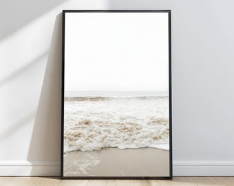 Neutral Beach Print: Pastel Coastal Ocean, Minimalist Boho Decor (Digital Download)