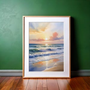 Ocean Sunrise Watercolor Print: Coastal Seascape Wall Art (Digital Download JPEG File)