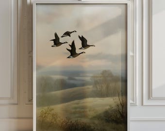 Vintage Fliegende Enten Poster: Rustikale Natur Wand Kunst (Digitaler Download)