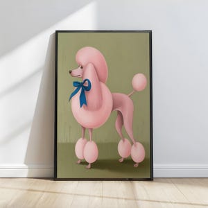 Pink Poodle Digital Art Print, Whimsical Animal Wall Art for Kids Room, Bold Colorful Dog Poster, Modern Playful Office Decor