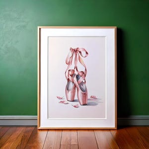 Impressão artística em aquarela de sapatilhas de balé rosa: decoração de berçário (download digital)