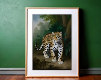Vintage Leopard Art Print, Moody Animal Decor (Digital Download)