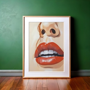 Red Lips Art Print: Retro Sensual Woman, Girly Dorm Decor (Digital Download)