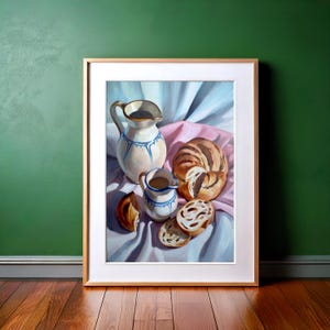 Rustic Kitchen Art: Country Wall Decor, Sourdough Bread Print, Farmhouse Kitchen Home, Still Life, Printable, Cozy Foodie Gift Vintage Style