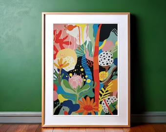 Abstract Floral Wall Art: Colourful Maximalist Print (Digital Download)