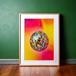 Silver Disco Ball Print: Maximalist Pastel Pink Wall Art (Digital Download)
