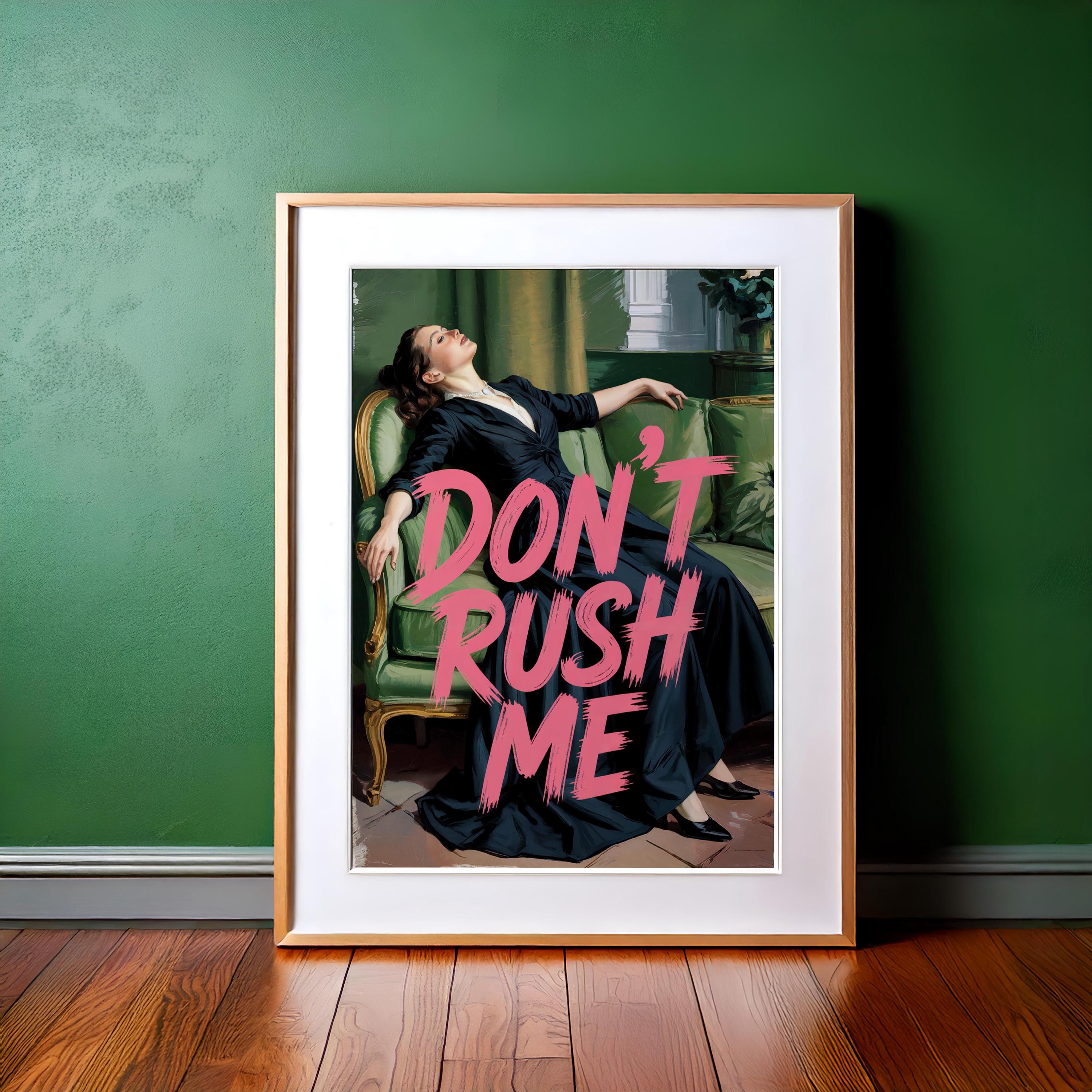 Don't Rush Me Altered Art Portrait: Pink Graffiti, Girly, Vintage, Trendy, Maximalist Wall Print - Gallery Decor