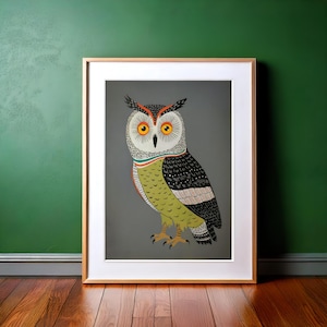 Golden Owl Art Print – Whimsical Home Decor, Gift for Her, Magical Kitchen & Bedroom Wall Art, Housewarming or Birthday Digital Download