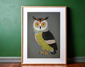 Golden Owl Art Print: Whimsical Home Decor (Digital Download)