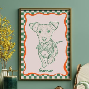 Benutzerdefinierte Hunde Porträt, Retro Haustier Druck, personalisierte Zeichnung, karierte Wandkunst, Funky Tier Poster, Preppy Gallerie, lustiger Hund Mama Geschenk