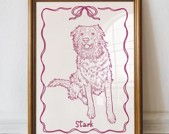 Custom Hand-Drawn Dog Portrait, Retro Pet Art (Digital Download)