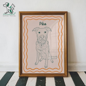 Custom retro Pet Portrait, 100% Hand-Drawn, Personalized badly drawn pet art Ugly dog wall art Pet loss Dog caricature Dog lover gift