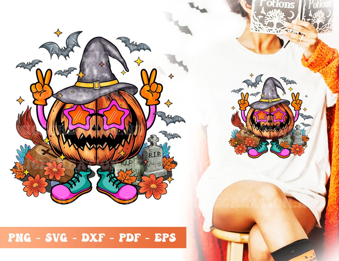 Halloween Pumpkin Svg PNG Sublimation Designwitch Hat With - Etsy