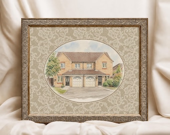 Custom House Illustration, Personalized Watercolor Home Portrait From Photo, Vintage Style House Painting, Hand Drawn Artwork, Home Gift