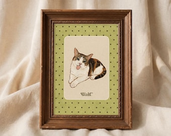 Custom Pet Portrait Vintage Style Mini Custom Watercolor Cat Portrait,Cat Memorial,Cat Loss Gift,Pet Portraits from Photos,Pet Painting