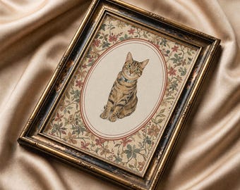 Custom Watercolor Pet Portrait Vintage Style | Hand Drawn Pet Portrait from Photo Antique Oval Frame Pet Art | Retro Dog Memorial Gift