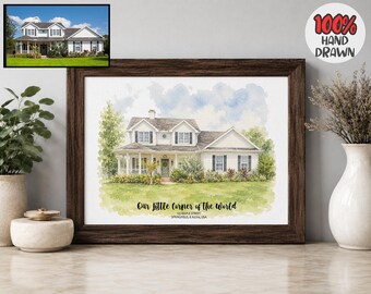 Father's Day Gift for Dad, Custom Watercolor House Portrait, Childhood Home Gift, Family Home Keepsake, Personalized House Art