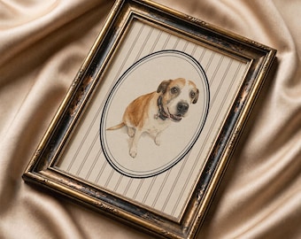 Custom Watercolor Pet Portrait Vintage Style | Hand Drawn Pet Portrait from Photo Antique Oval Frame Pet Art | Retro Dog Memorial Gift