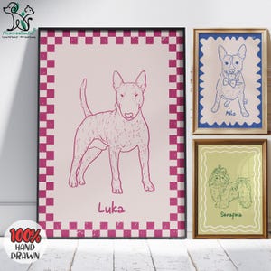 Tierportrait, 100% handgezeichnet, süßes digitales Katzenplakat, bunte Hundegalerie Wandkunst, Retro-Haustierdrucke, schlecht gezeichnetes Tierportrait