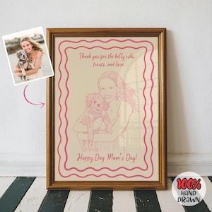 Mother’s Day Custom Portrait, Retro Style Dog Mom Cat Mom Gift | Vintage Custom Drawing | Personalized Portrait, Family Portrait, digital