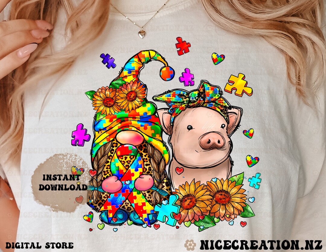 Autism Awareness, Autism Png, Autism Gnome PNG, Pig PNG, Autism Animal