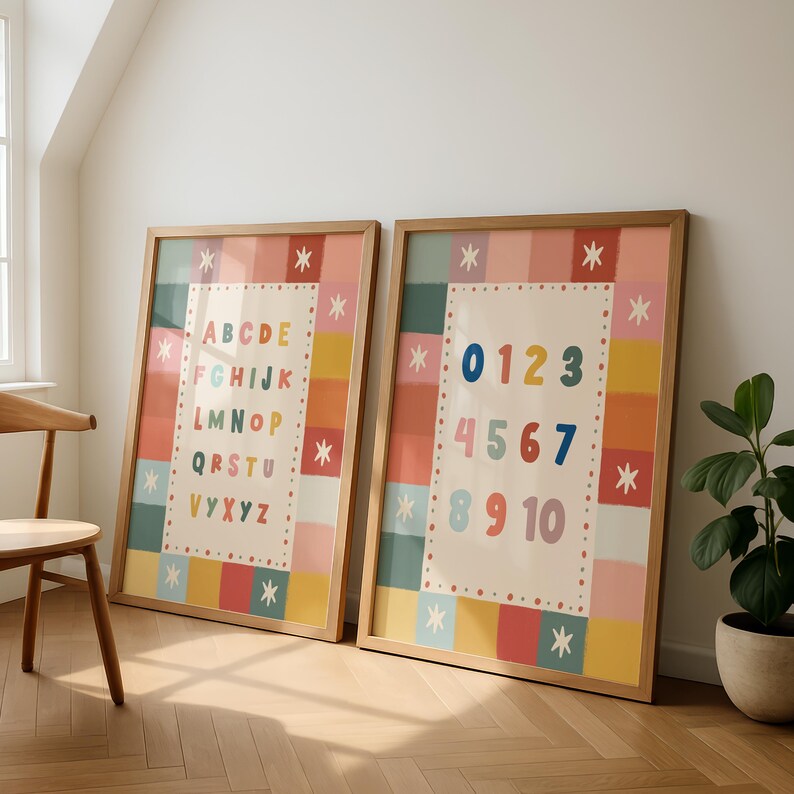 ABC and Numbers Poster Set, Alphabet and Counting Wall Art, Nursery ...