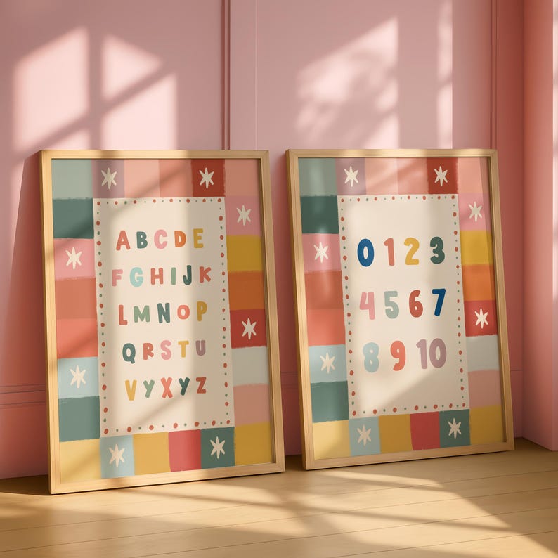 ABC and Numbers Poster Set, Alphabet and Counting Wall Art, Nursery ...