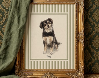 Custom Pet Portrait Vintage Style | Hand Drawn Pet Portrait from Photo | Antique Oval Frame Pet Art | Retro Dog Memorial Gift