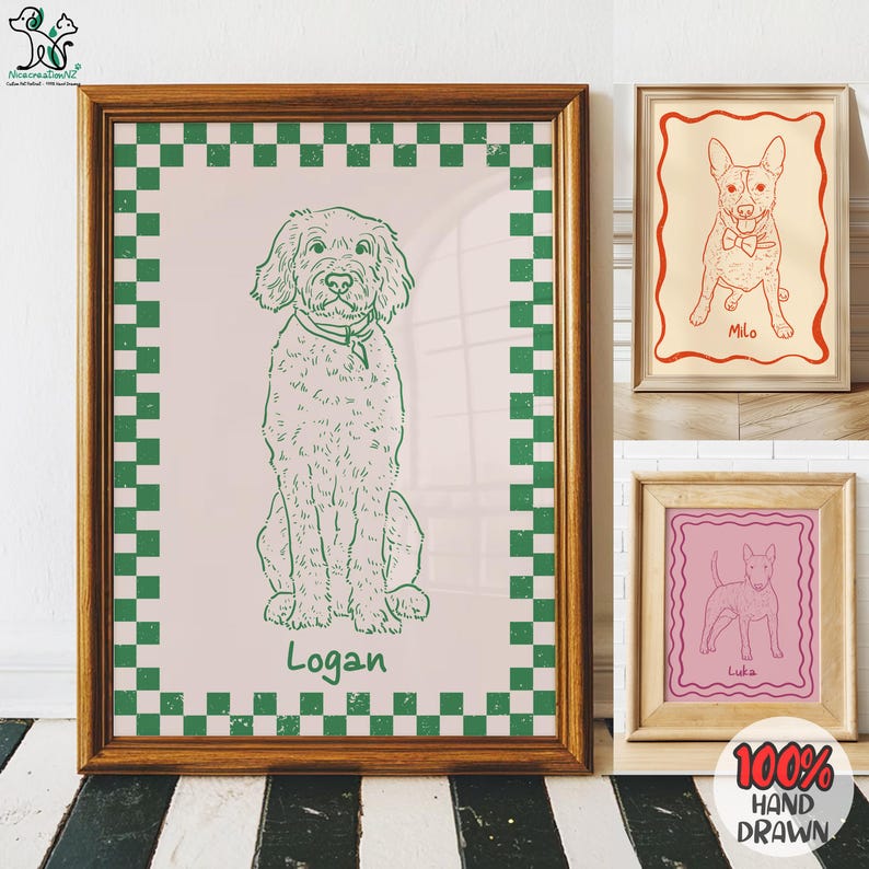 Custom Funky Pet Portrait, Cute Digital Cat Poster, Custom Badly Drawn Dog Portrait Minimalist Custom Poorly Drawn, Retro Pet Prints Gift image 1