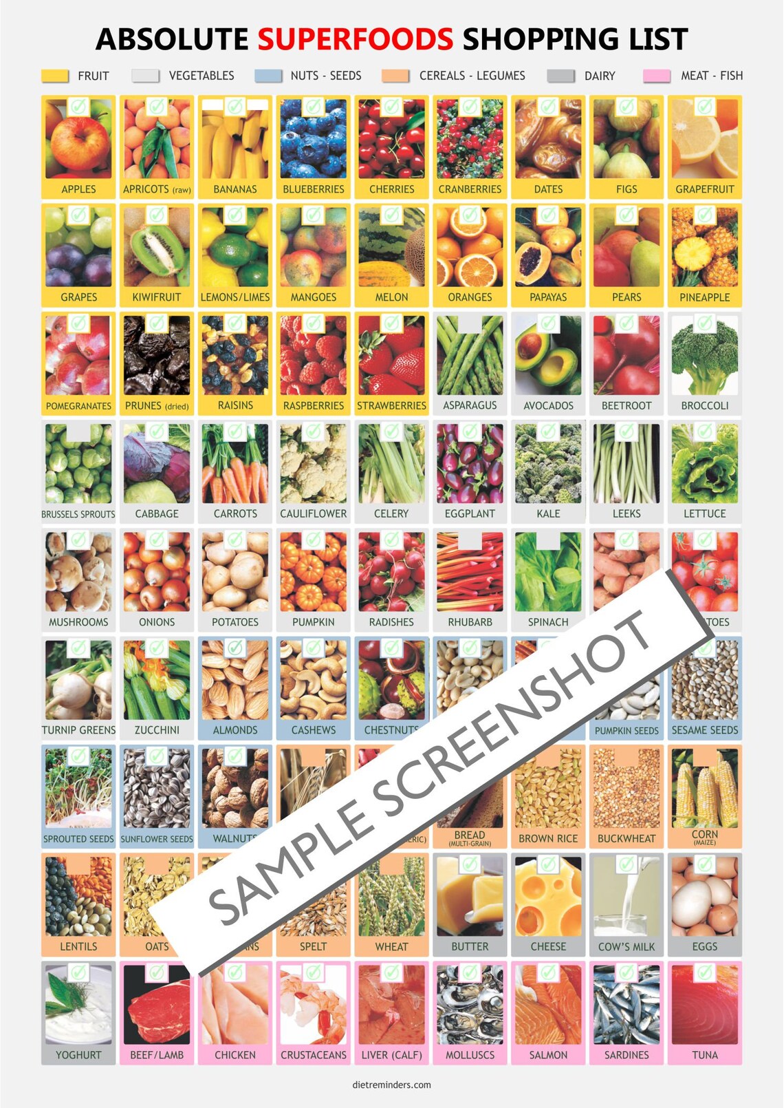 Superfood Chart, Digital Download PDF, Superfoods Listed, Best