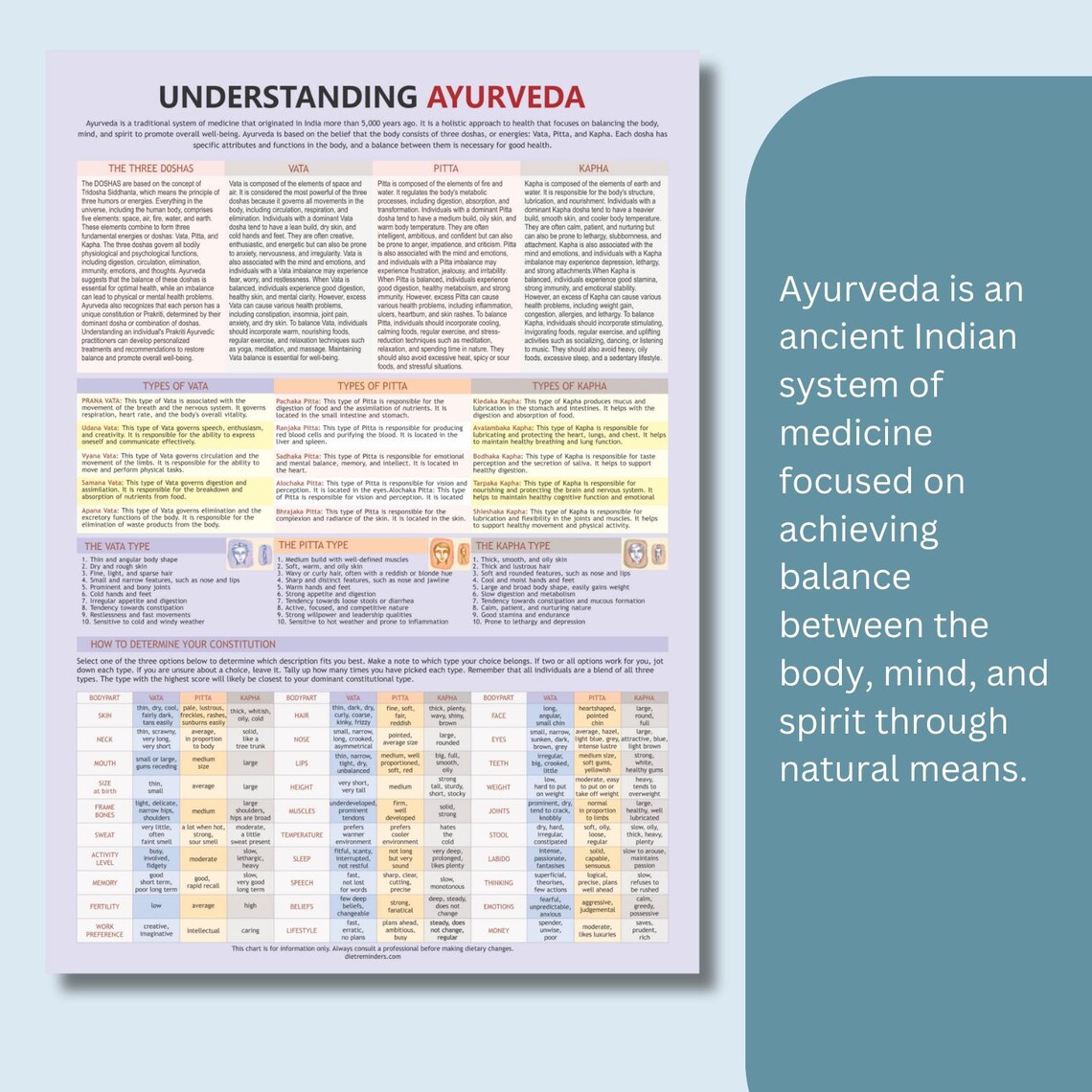Ayurveda Charts PDF • Pitta & Vata Food Guides • Indian Wellness ...