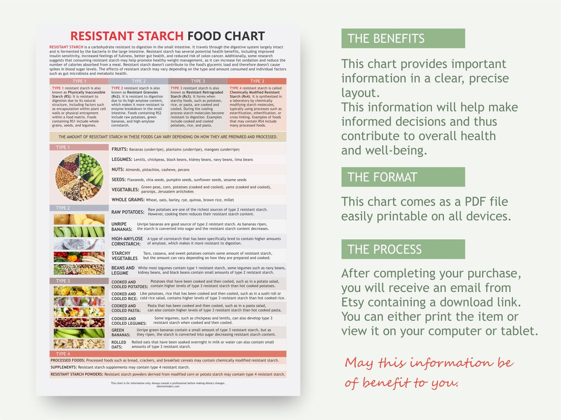 Resistant Starch Food Chart Gut Health Fiber Guide (digital Download